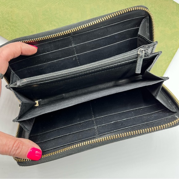 GUCCI Bow Zip Around Guccissima Leather Long Wallet Black Zippy Authentic - Picture 7 of 17